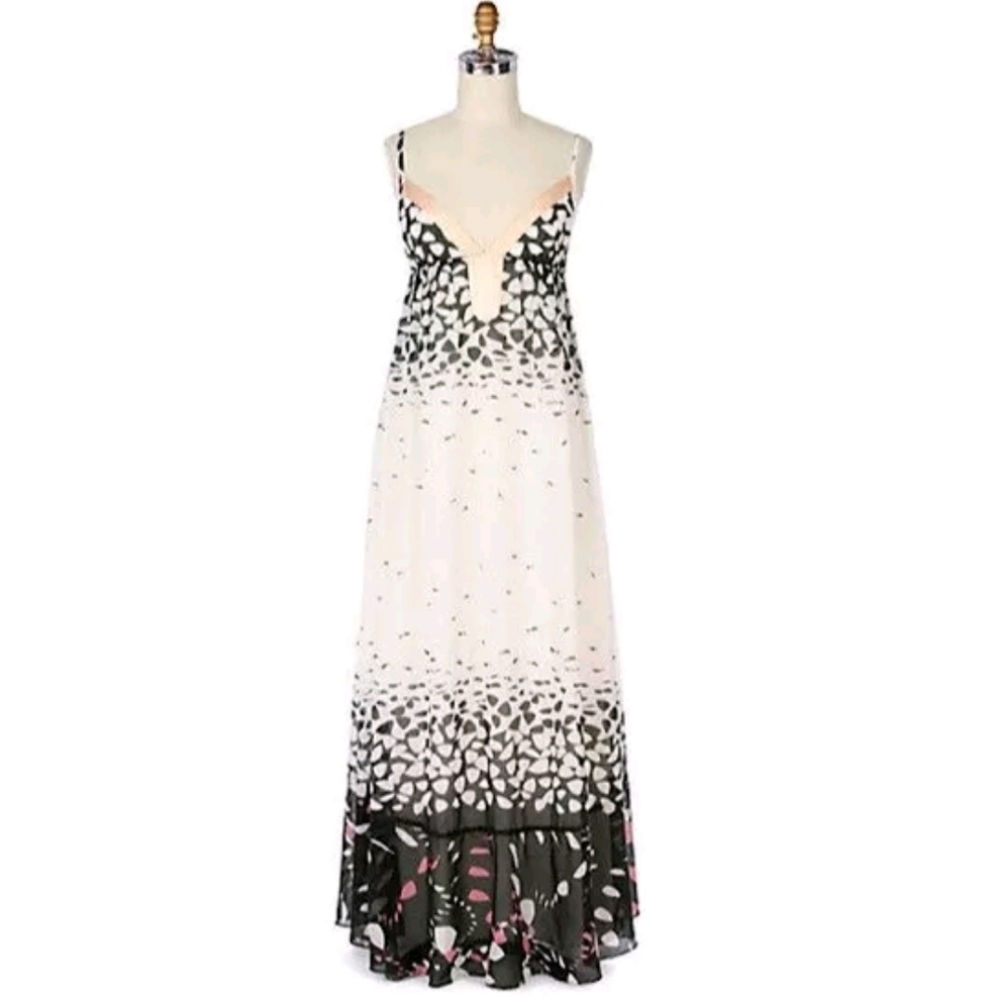 Anthropologie Black and Cream Sleeveless Plunge Gown - Picture 1 of 8